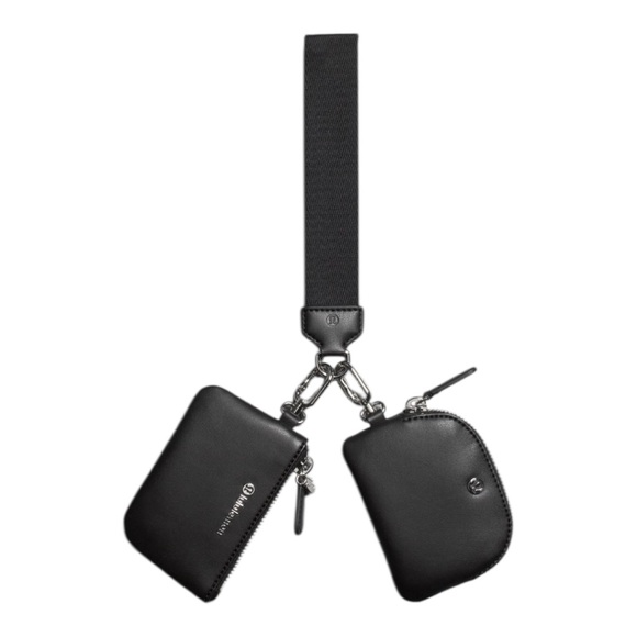 lululemon athletica Accessories - Lululemon Dual Pouch Wristlet – Cactus Leather Alternative Black / Silver NWT